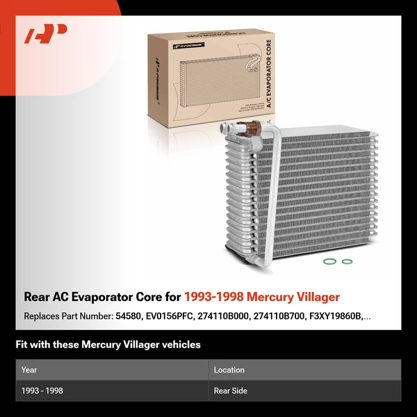 Rear AC Evaporator Core for 1993-1998 Mercury Villager