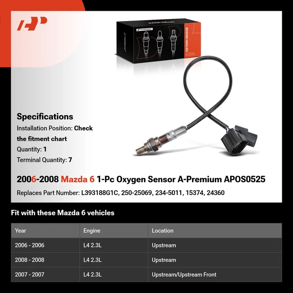 2006-2008 Mazda 6 1-Pc Oxygen Sensor A-Premium APOS0525