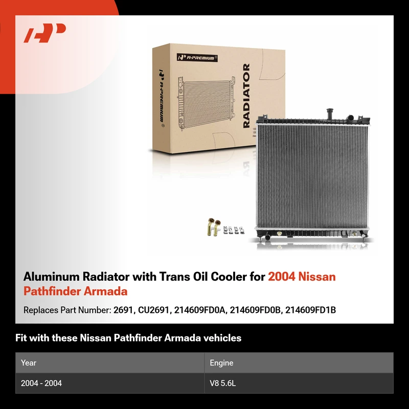 Aluminum Radiator with Trans Oil Cooler for 2004 Nissan Pathfinder Armada