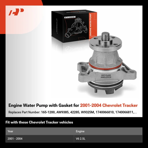 Engine Water Pump with Gasket for 2001-2004 Chevrolet Tracker