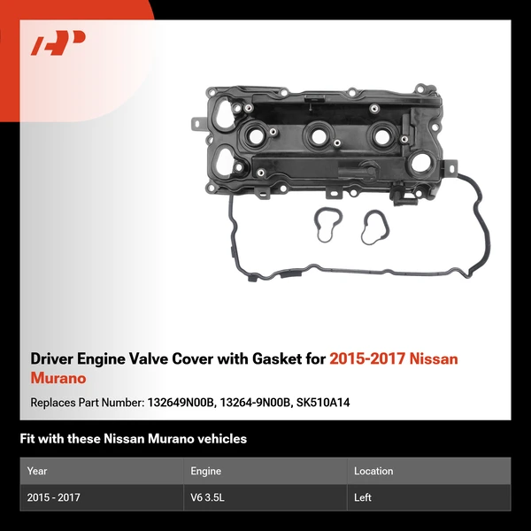Driver Engine Valve Cover with Gasket for 2015-2017 Nissan Murano