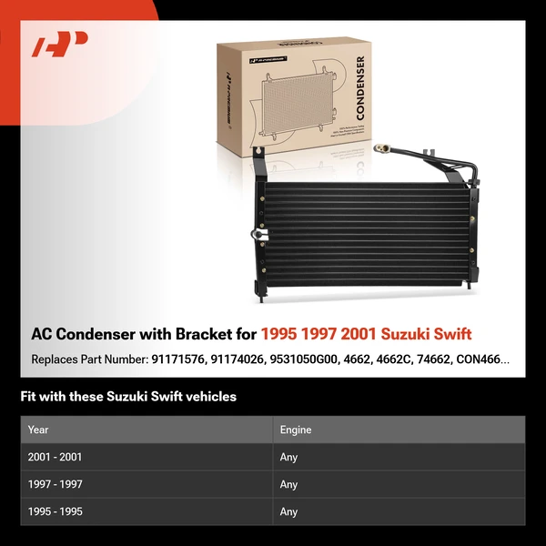 AC Condenser with Bracket for 1995 1997 2001 Suzuki Swift