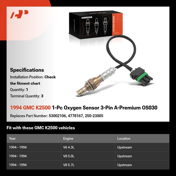 1994 GMC K2500 1-Pc Oxygen Sensor 3-Pin A-Premium OS030