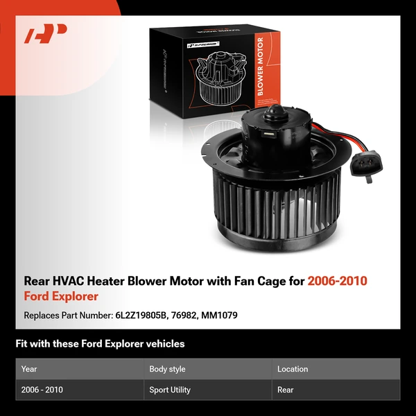 Rear HVAC Heater Blower Motor with Fan Cage for 2006-2010 Ford Explorer