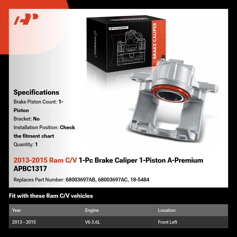 2013-2015 Ram C/V 1-Pc Brake Caliper 1-Piston A-Premium APBC1317