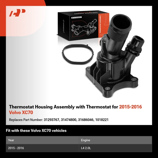 Thermostat Housing Assembly with Thermostat for 2015-2016 Volvo XC70