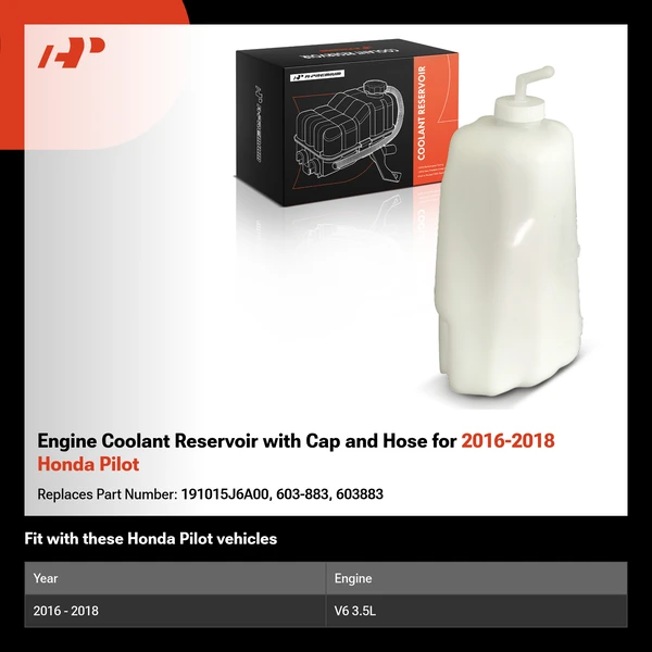 Engine Coolant Reservoir with Cap and Hose for 2016-2018 Honda Pilot