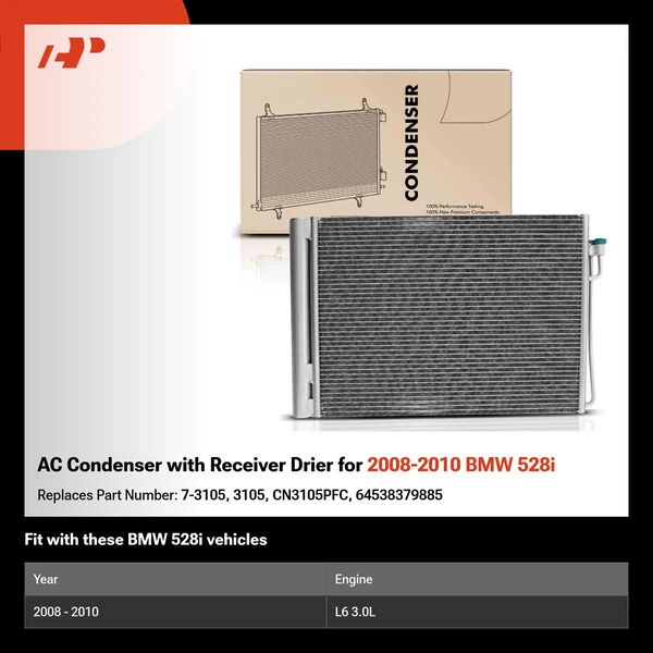 AC Condenser with Receiver Drier for 2008-2010 BMW 528i