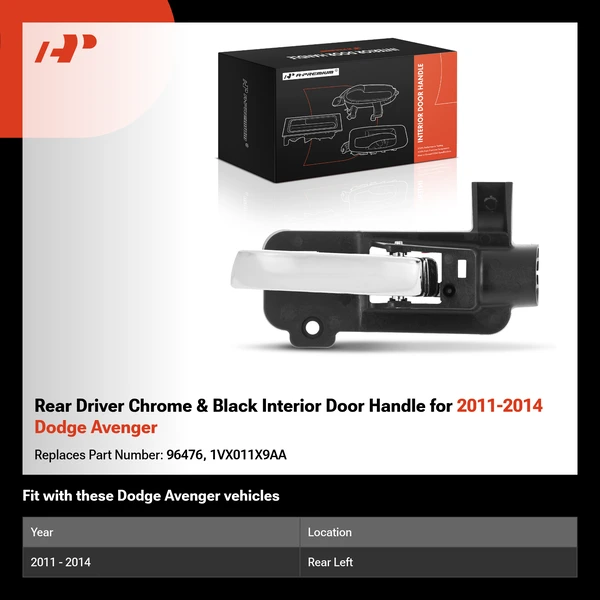 Rear Driver Chrome & Black Interior Door Handle for 2011-2014 Dodge Avenger