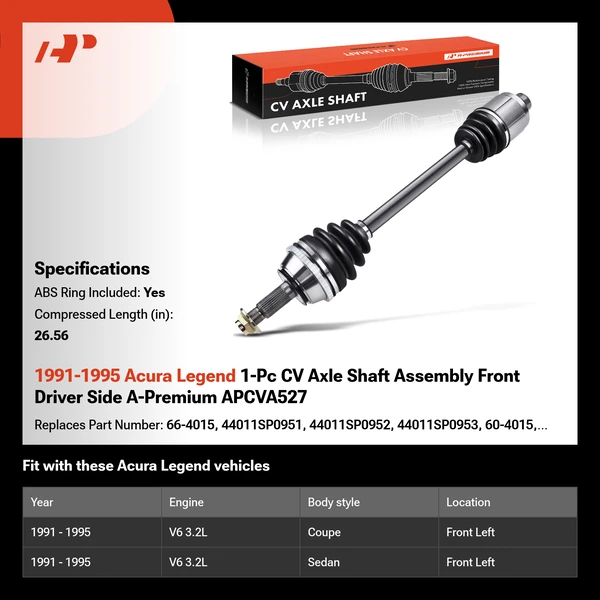 1991-1995 Acura Legend 1-Pc CV Axle Shaft Assembly Front Driver Side A-Premium APCVA527