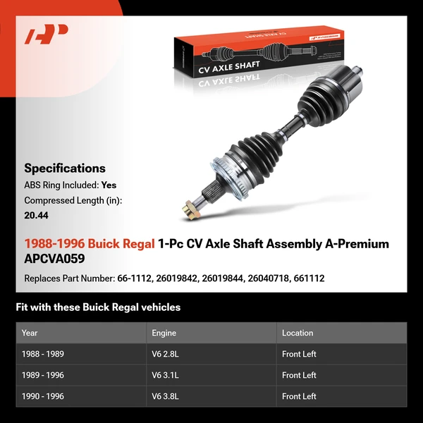 1988-1996 Buick Regal 1-Pc CV Axle Shaft Assembly A-Premium APCVA059