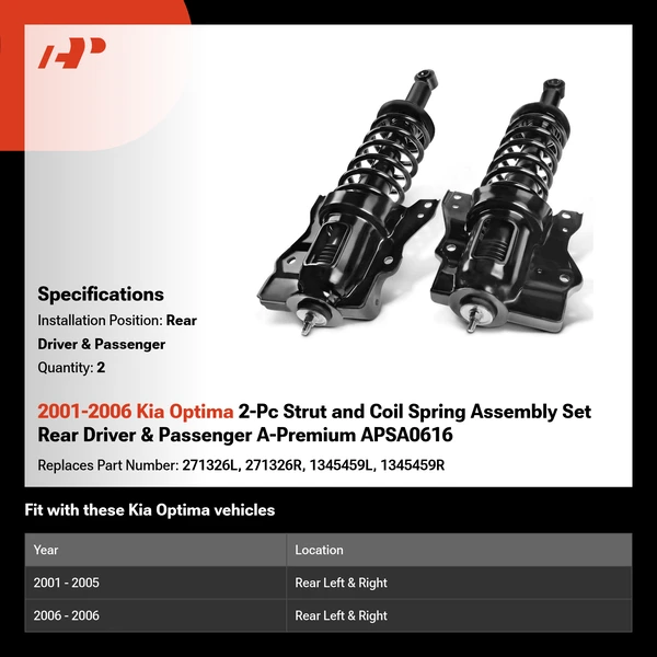 2001-2006 Kia Optima 2-Pc Strut and Coil Spring Assembly Set Rear Driver & Passenger A-Premium APSA0616