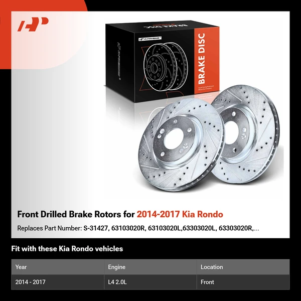 Front Drilled Brake Rotors for 2014-2017 Kia Rondo