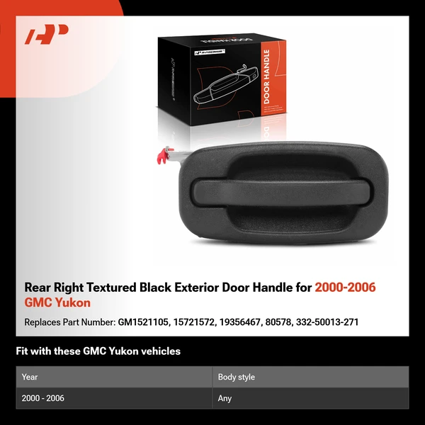 Rear Right Textured Black Exterior Door Handle for 2000-2006 GMC Yukon