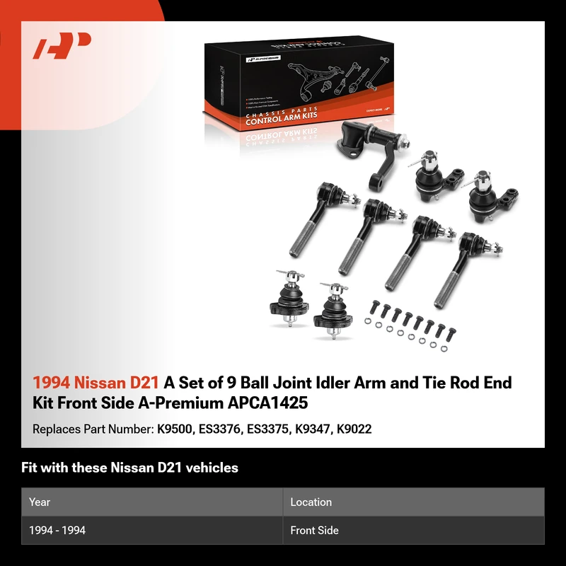 1994 Nissan D21 A Set of 9 Ball Joint Idler Arm and Tie Rod End Kit Front Side A-Premium APCA1425