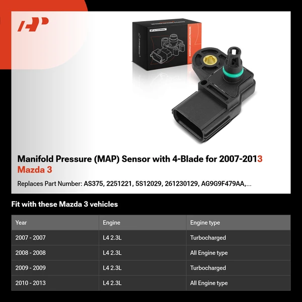 Manifold Pressure (MAP) Sensor with 4-Blade for 2007-2013 Mazda 3