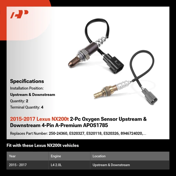 2015-2017 Lexus NX200t 2-Pc Oxygen Sensor Upstream & Downstream 4-Pin A-Premium APOS1785