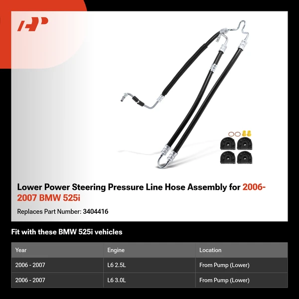 Lower Power Steering Pressure Line Hose Assembly for 2006-2007 BMW 525i