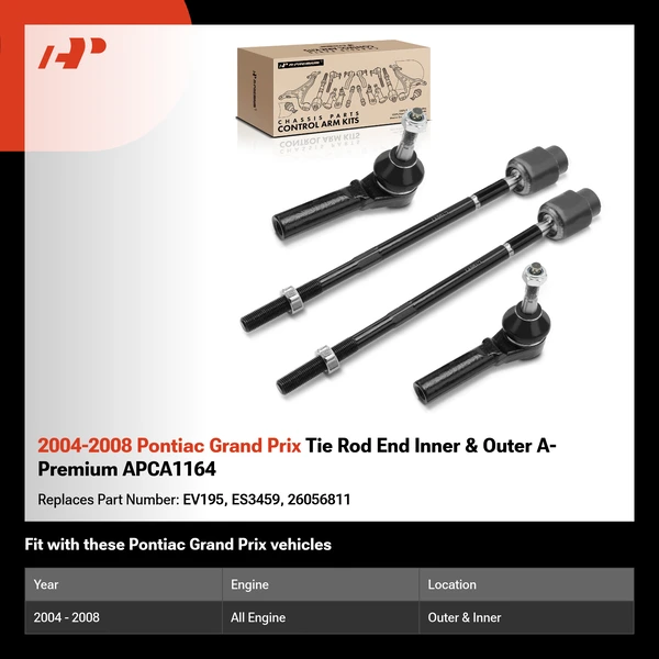 2004-2008 Pontiac Grand Prix Tie Rod End Inner & Outer A-Premium APCA1164
