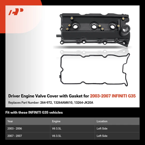 Driver Engine Valve Cover with Gasket for 2003-2007 INFINITI G35