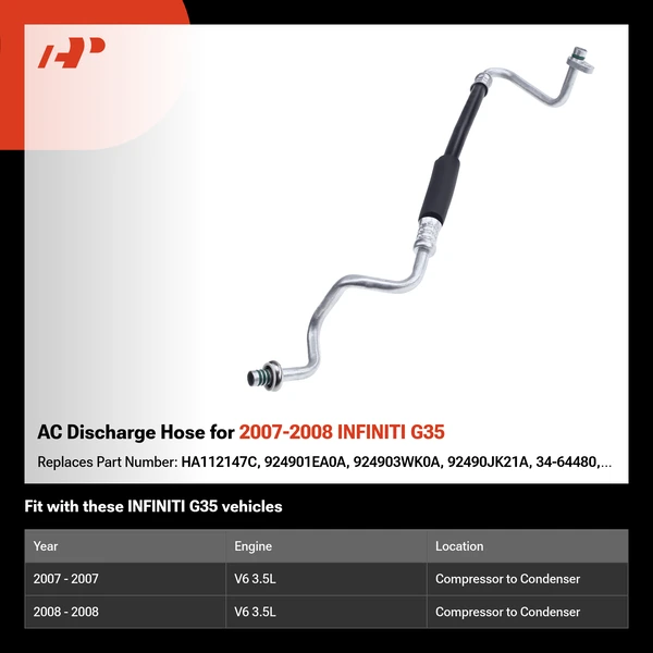 AC Discharge Hose for 2007-2008 INFINITI G35