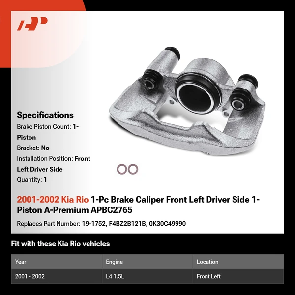 2001-2002 Kia Rio 1-Pc Brake Caliper Front Left Driver Side 1-Piston A-Premium APBC2765
