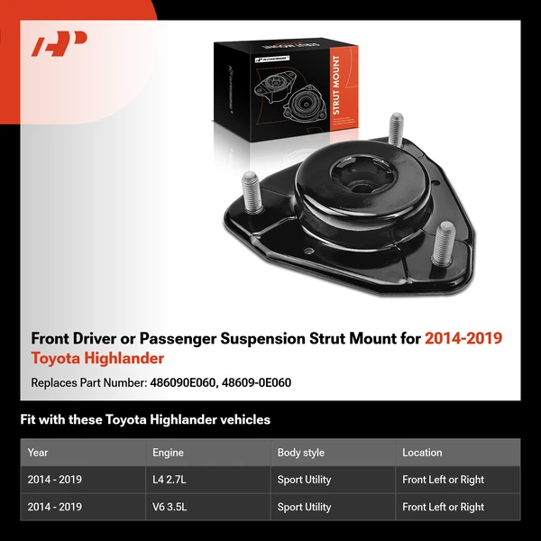 Front Driver or Passenger Suspension Strut Mount for 2014-2019 Toyota Highlander