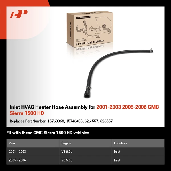 Inlet HVAC Heater Hose Assembly for 2001-2003 2005-2006 GMC Sierra 1500 HD