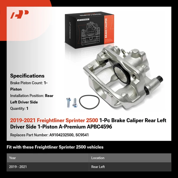 2019-2021 Freightliner Sprinter 2500 1-Pc Brake Caliper Rear Left Driver Side 1-Piston A-Premium APBC4596