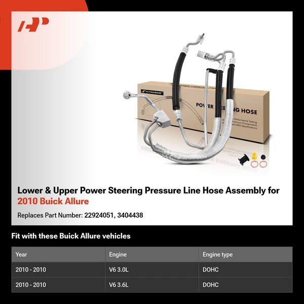 Lower & Upper Power Steering Pressure Line Hose Assembly for 2010 Buick Allure