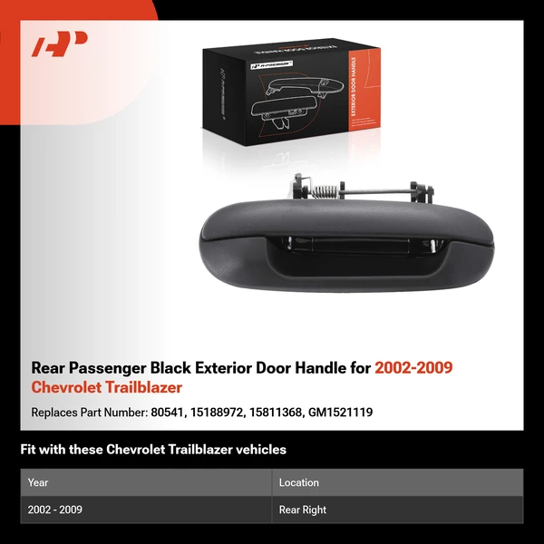 Rear Passenger Black Exterior Door Handle for 2002-2009 Chevrolet Trailblazer