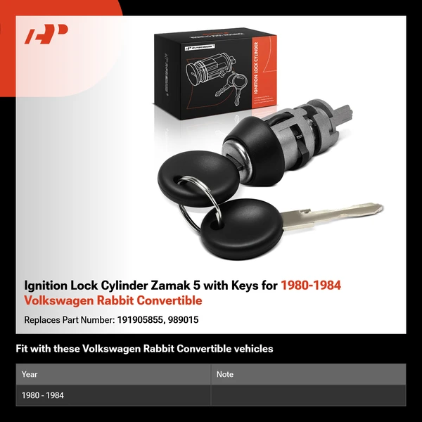 Ignition Lock Cylinder Zamak 5 with Keys for 1980-1984 Volkswagen Rabbit Convertible