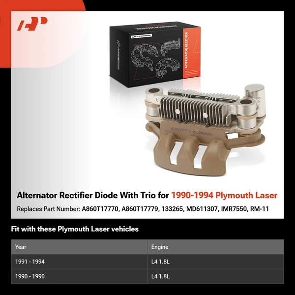 Alternator Rectifier Diode With Trio for 1990-1994 Plymouth Laser