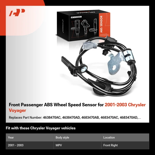 Front Passenger ABS Wheel Speed Sensor for 2001-2003 Chrysler Voyager