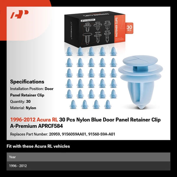 1996-2012 Acura RL 30 Pcs Nylon Blue Door Panel Retainer Clip A-Premium APRCF584