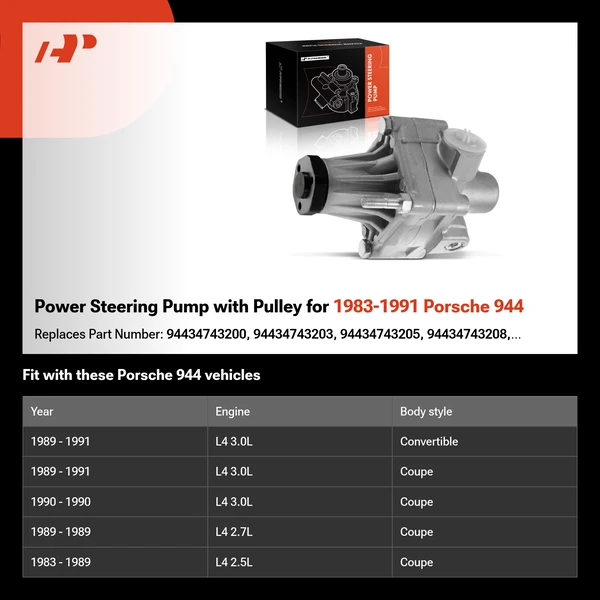 Power Steering Pump with Pulley for 1983-1991 Porsche 944