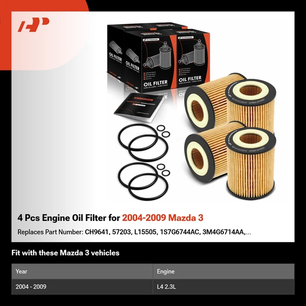 4 Pcs Engine Oil Filter for 2004-2009 Mazda 3