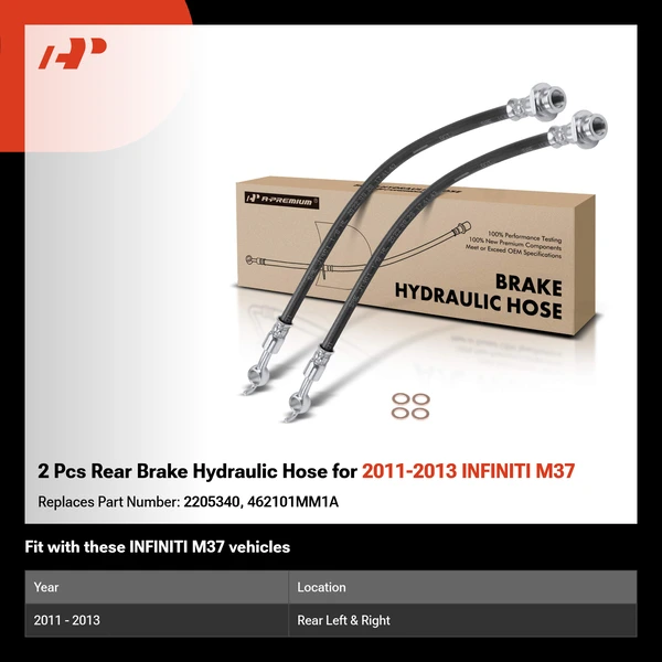 2 Pcs Rear Brake Hydraulic Hose for 2011-2013 INFINITI M37