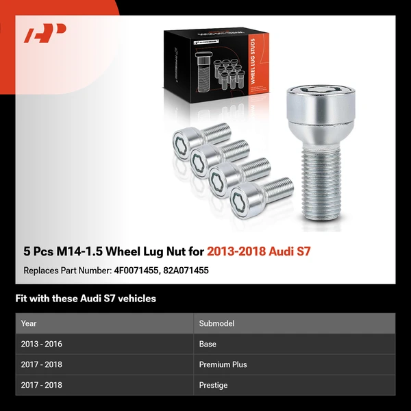 5 Pcs M14-1.5 Wheel Lug Nut for 2013-2018 Audi S7