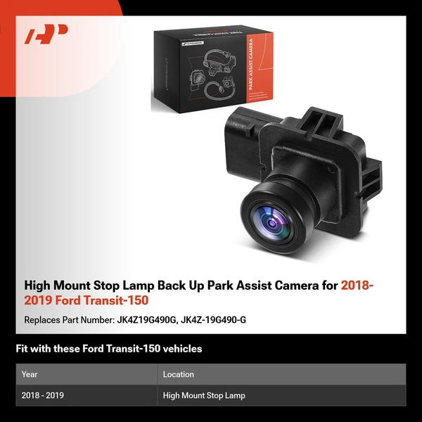 High Mount Stop Lamp Back Up Park Assist Camera for 2018-2019 Ford Transit-150