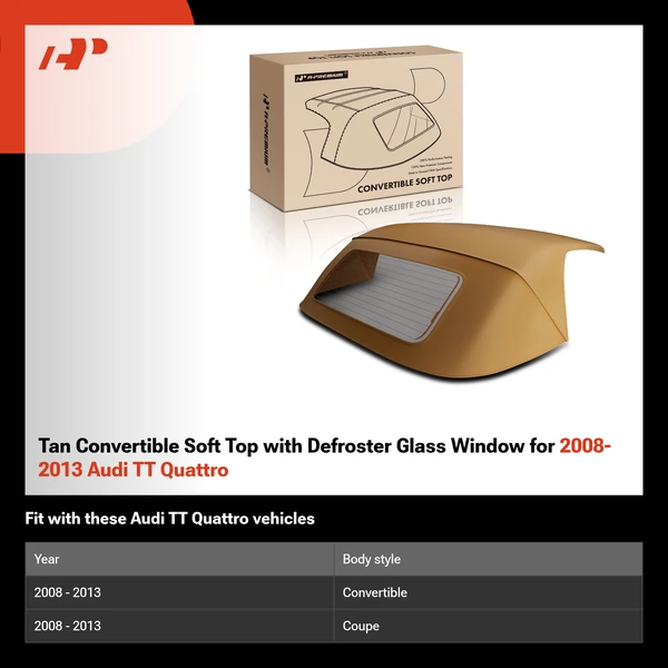 Tan Convertible Soft Top with Defroster Glass Window for 2008-2013 Audi TT Quattro