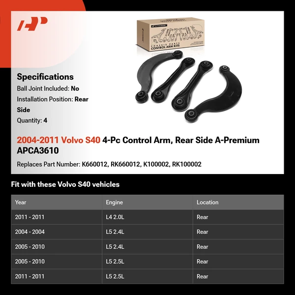 2004-2011 Volvo S40 4-Pc Control Arm, Rear Side A-Premium APCA3610