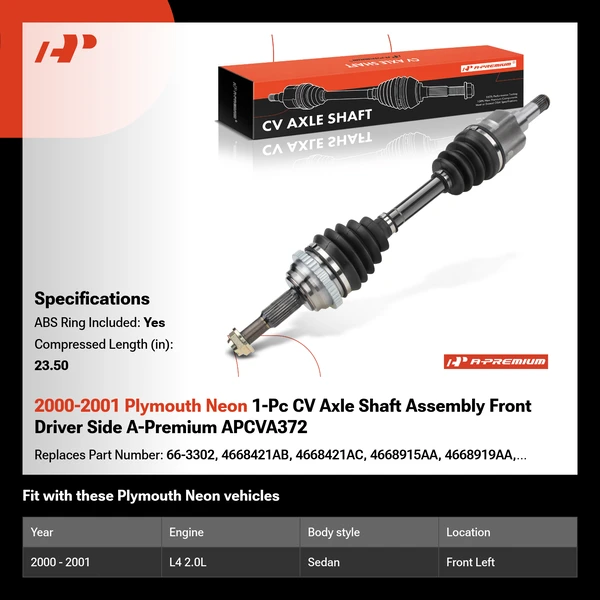 2000-2001 Plymouth Neon 1-Pc CV Axle Shaft Assembly Front Driver Side A-Premium APCVA372