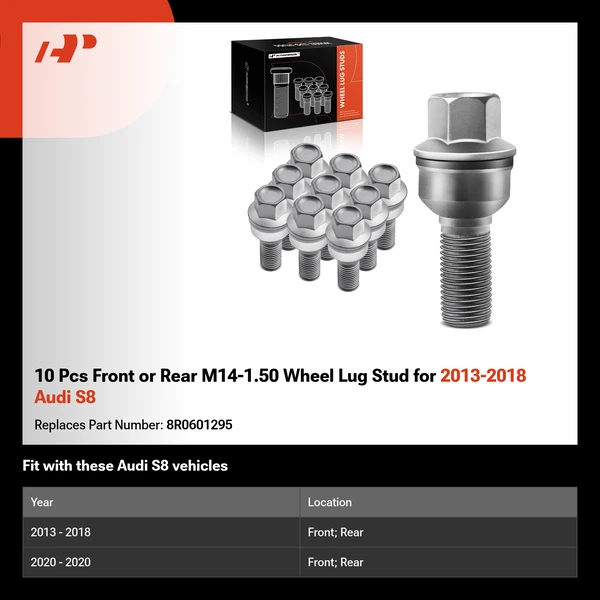 10 Pcs Front or Rear M14-1.50 Wheel Lug Stud for 2013-2018 Audi S8