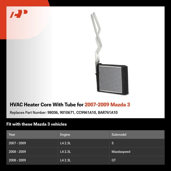 HVAC Heater Core With Tube for 2007-2009 Mazda 3