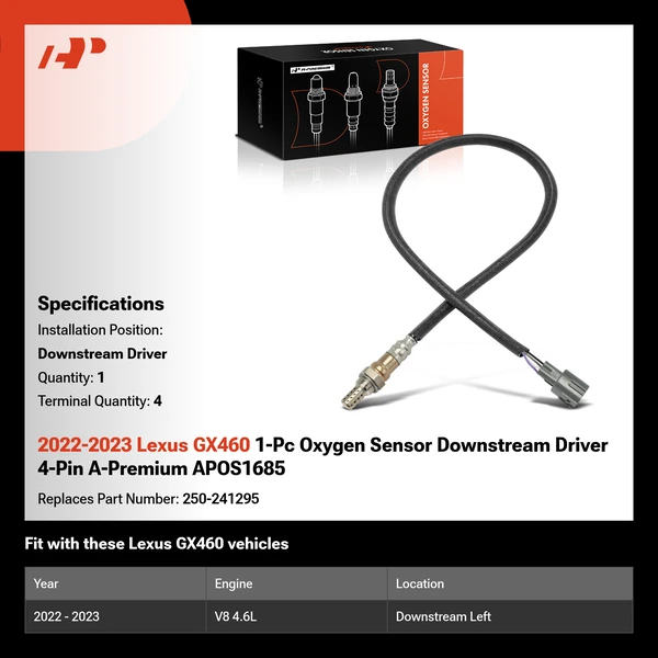 2022-2023 Lexus GX460 1-Pc Oxygen Sensor Downstream Driver 4-Pin A-Premium APOS1685