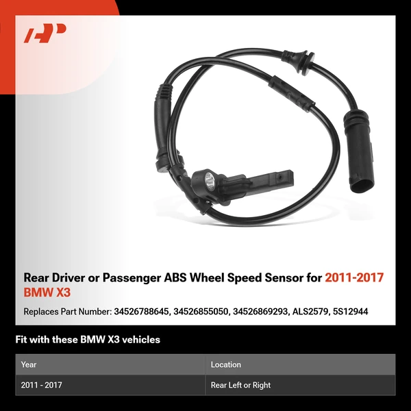 Rear Driver or Passenger ABS Wheel Speed Sensor for 2011-2017 BMW X3