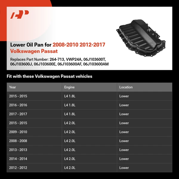 Lower Oil Pan for 2008-2010 2012-2017 Volkswagen Passat