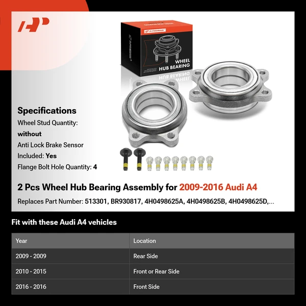 2 Pcs Wheel Hub Bearing Assembly for 2009-2016 Audi A4