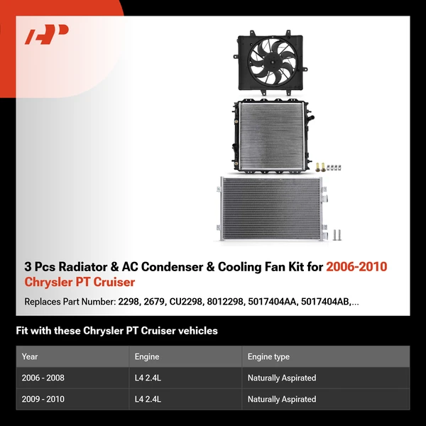 3 Pcs Radiator & AC Condenser & Cooling Fan Kit for 2006-2010 Chrysler PT Cruiser
